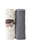 Deluxe Muslin Swaddle 2 Pack: Charcoal + Hedgehog