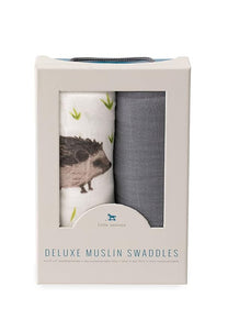 Deluxe Muslin Swaddle 2 Pack: Charcoal + Hedgehog