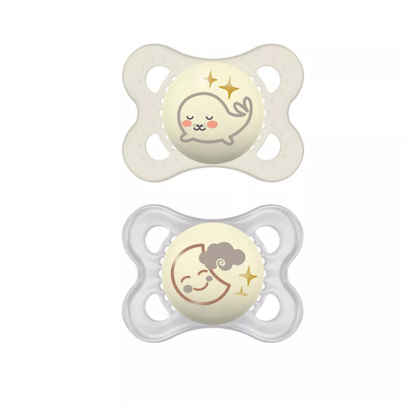 MAM Glow In The Dark Night Pacifier 0-6m - Best Pacifier for Breastfed Babies,   2pk - Unisex