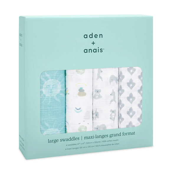 BOUTIQUE COTTON MUSLIN SWADDLES 4 PACK