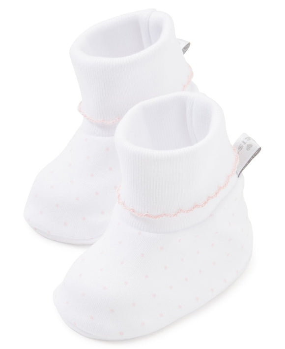 Kissy Kissy Dots Print Booties in White/Pink