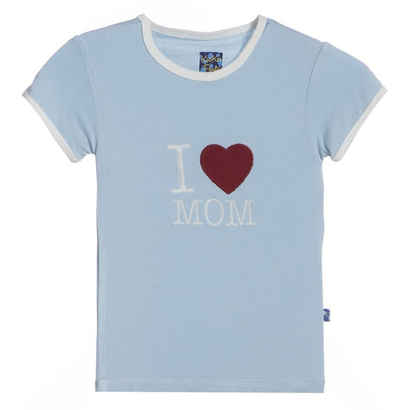 Kickee Pants Holiday Short Sleeve Applique Tee in Pond I Love Mom
