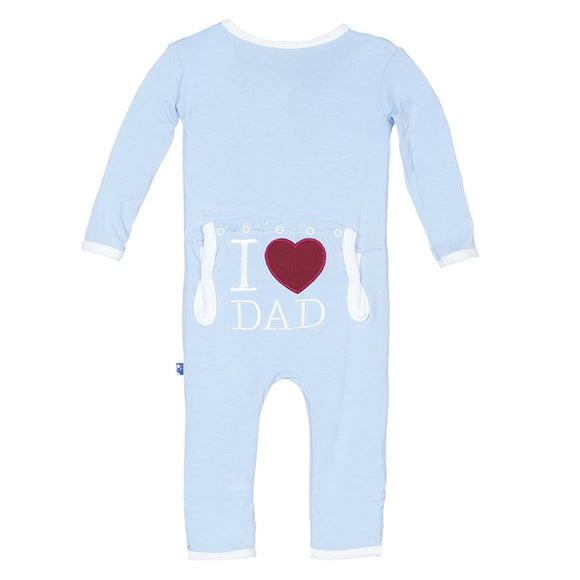 Kickee Pants Holiday Applique Coverall in Pond I Love Dad