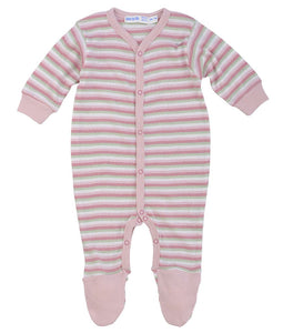 Under the Nile Dots and Stripes Footie in Girl Pink & White Green Stripe