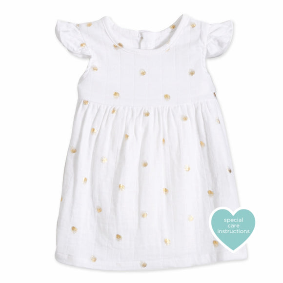 aden+anais Dress Metallic Gold Water Dot