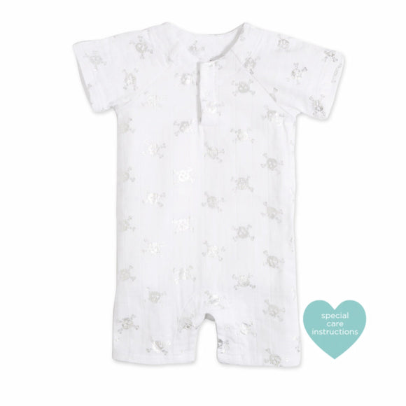 aden+anais Romper Metallic Silver Skulls