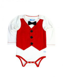 Rugged Butts  Bodysuit Corduroy Vest in White w/Red