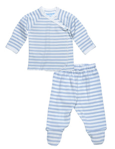 Under the Nile Side Snap Layette Set in Blue and White Stripes