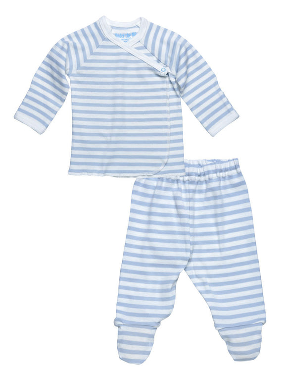 Under the Nile Side Snap Layette Set in Blue and White Stripes