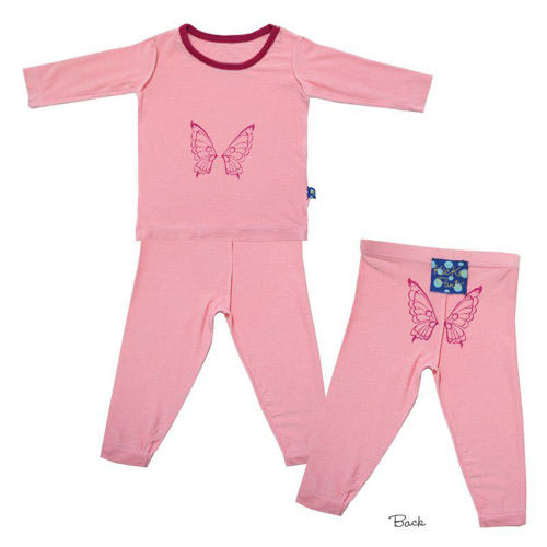 Kickee Pants Print Long Sleeve Pajama Set in Lotus with Berry Butterfly