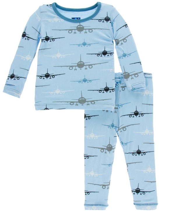 Kickee Pants  Long Sleeve Pajama Set in Pond Airplanes