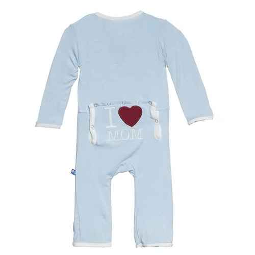 Kickee Pants Holiday Applique Coverall in Pond I Love Mom