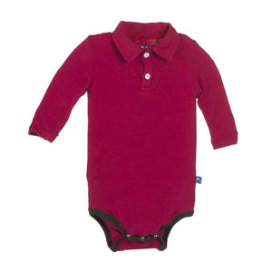 Kickee Pants  Polo One-Piece, Crimson with Bark