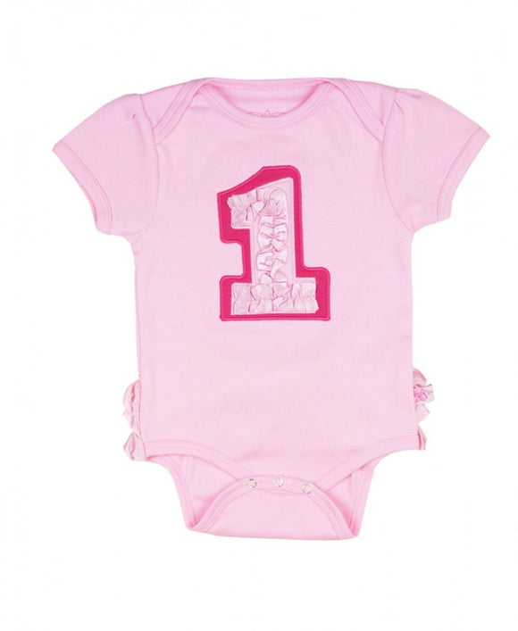 Ruffle Butts Girl Birthday Onesie in Pink