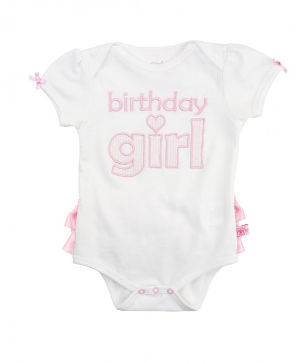 Ruffle Butts Girl Birthday  Bodysuit in Pink Seersucker