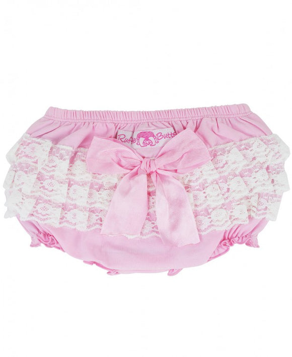 Ruffle Butts Bloomer in Pink Knit Lace