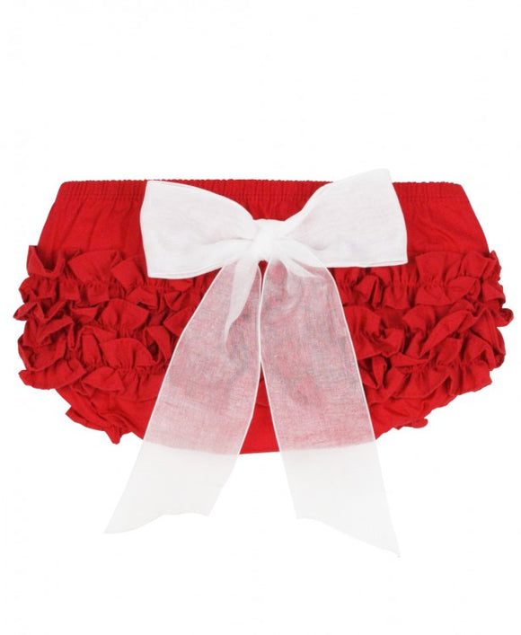 Ruffle Butts Bloomer in Red with White Bow